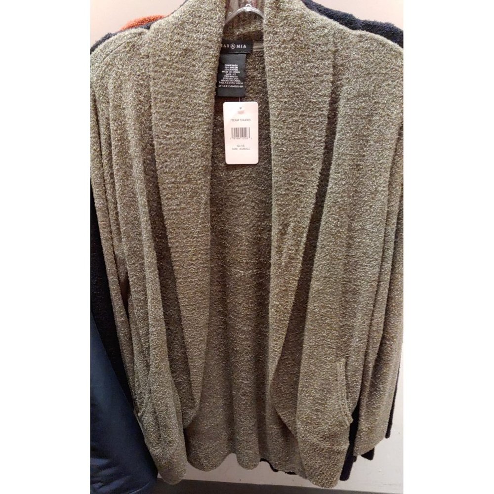 MAX & MIA Women The Essential Travel Cardigan Open Front Pockets --Olive - Picture 4 of 5